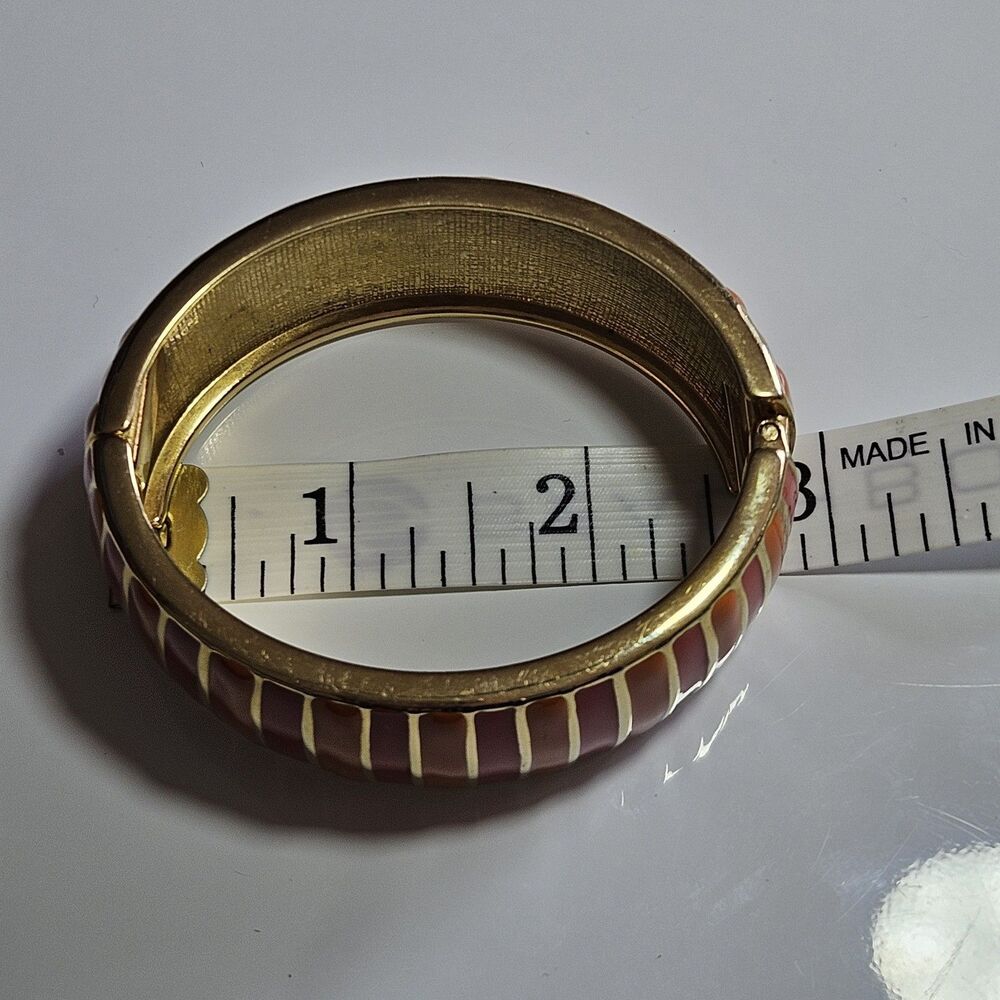 Banana Republic Orange Enamel And Gold Tone Hinged  Bangle Bracelet 6.5" - Picture 7 of 12
